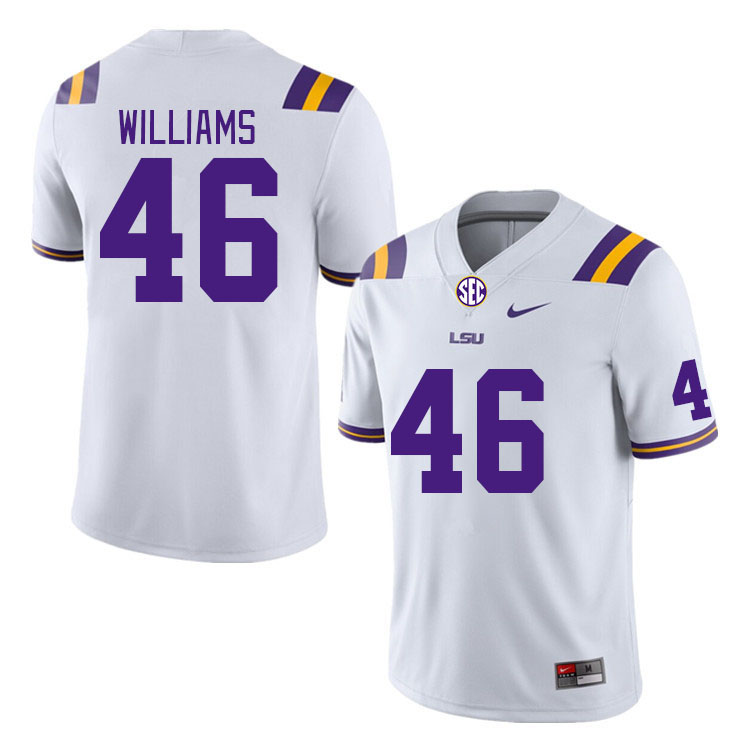Men #46 Kobe Williams LSU Tigers College Football Jerseys Stitched-White